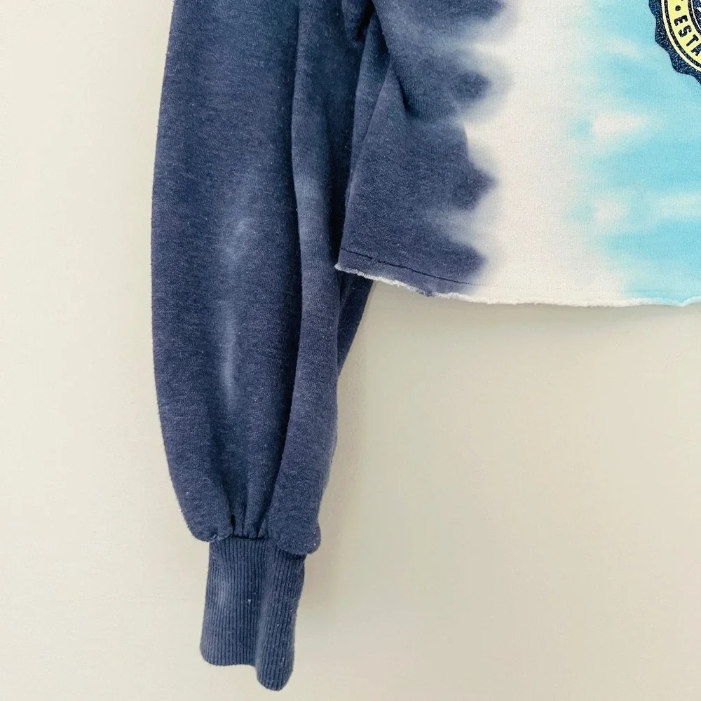 Justice Athletic Club Girl Tie Dye Cropped Sweatshirt Blue Green Glitter Logo XS
